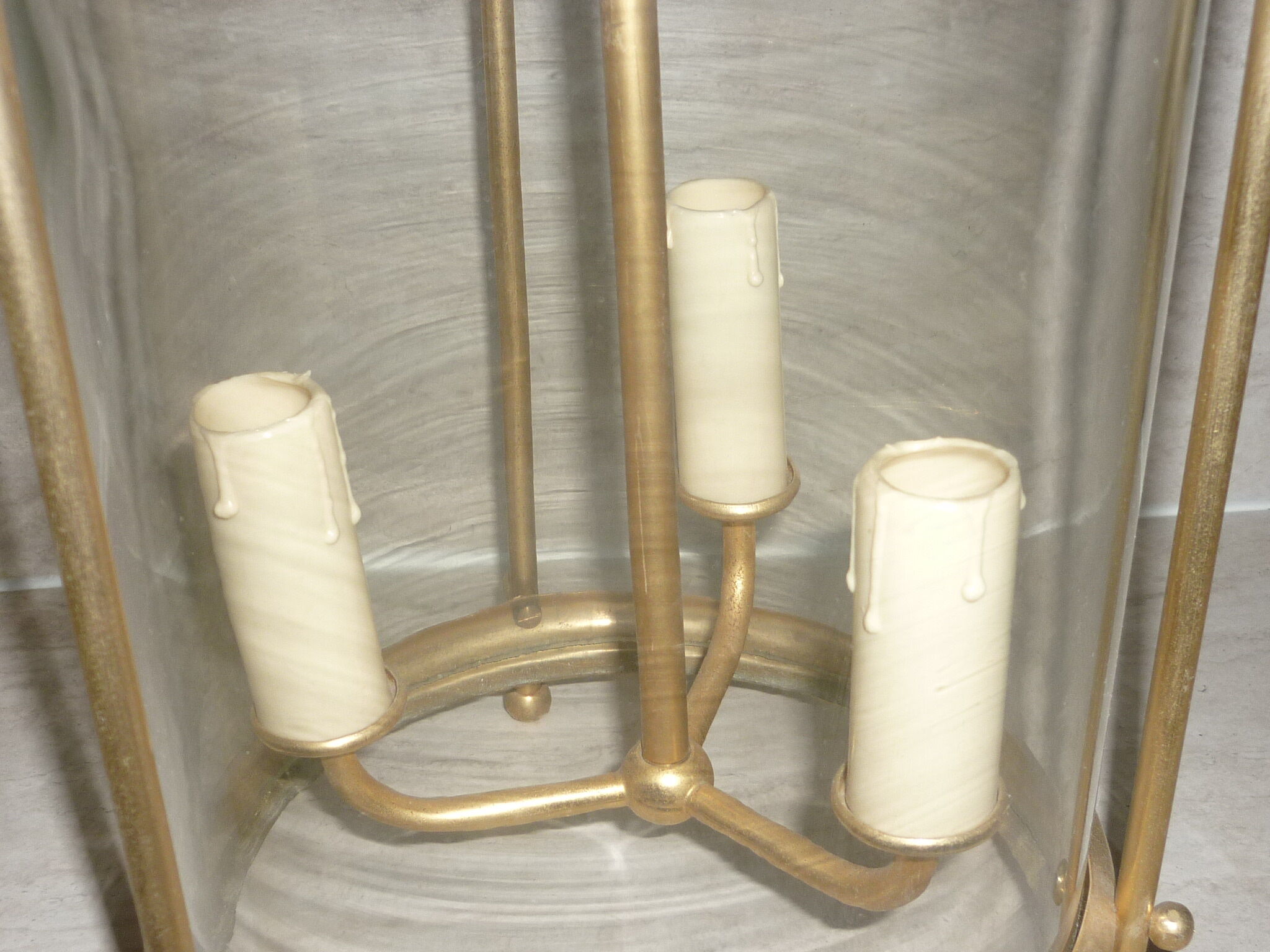 Glass lantern and gilded brass, antique pendant lamp