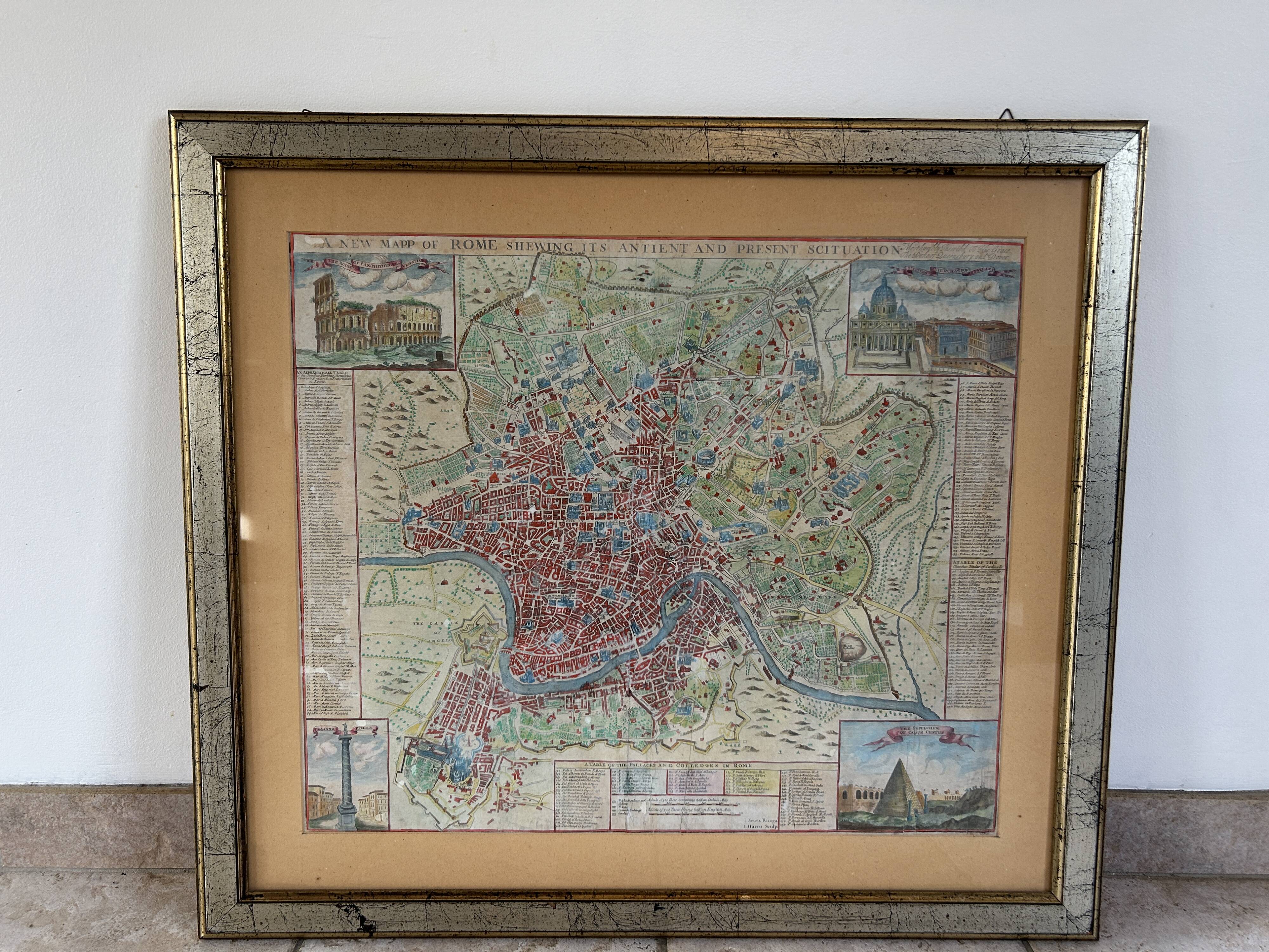 Gravure du XVIIIème - plan de Rome par J.Senex (1678 - 1740)
