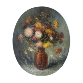 Huile sur toile ovale "Bouquet"