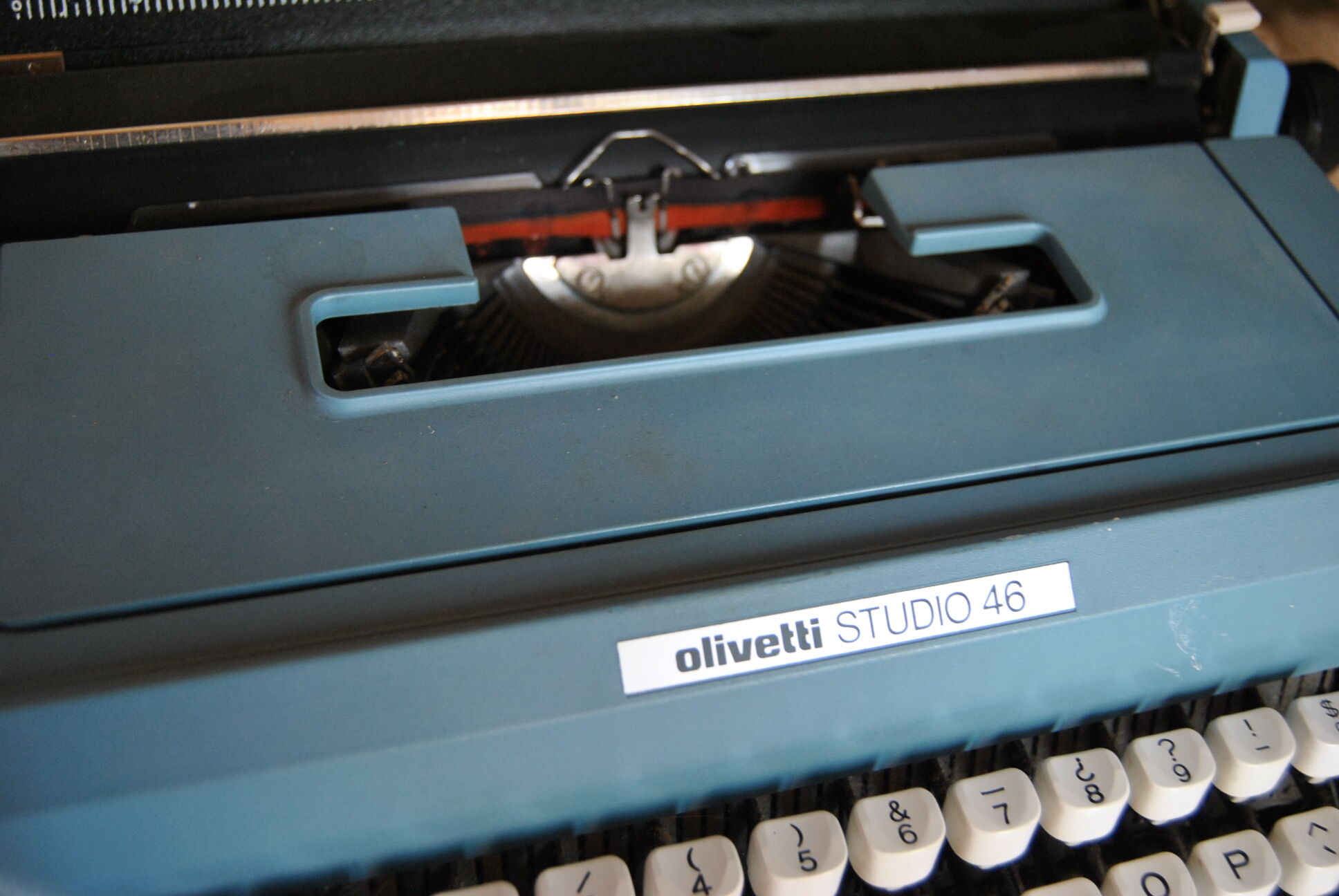 Blue typewriter Ollivetti Studiu 46 years 70