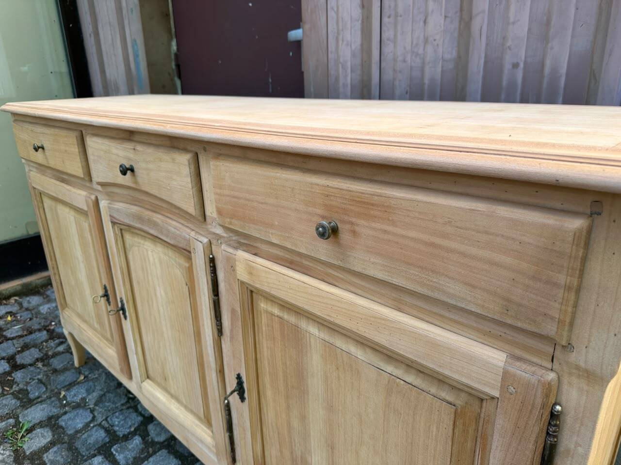Louis XV buffet stripped in solid cherry wood 1970 165cm