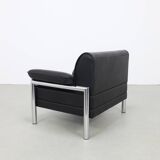 Fauteuil de salon postmoderne en cuir et chrome, années 1980
