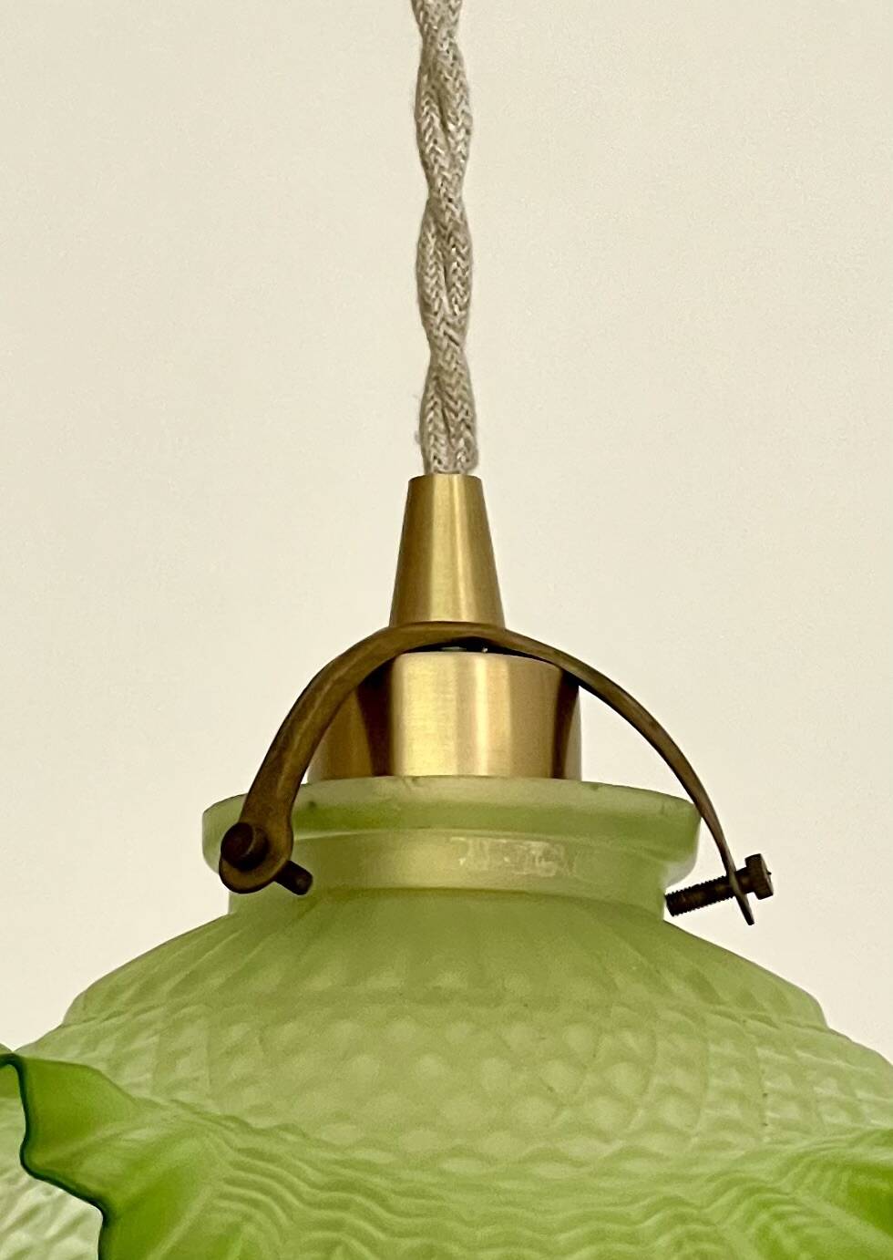 Pleated opaline and tulip pendant light with art deco floral motifs