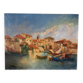 Mediterranean port, oil on canvas