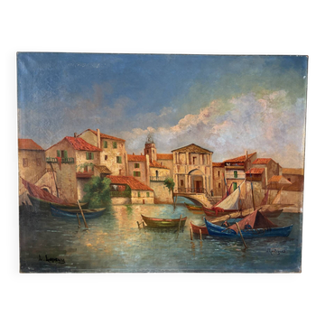 Mediterranean port, oil on canvas