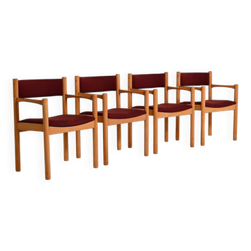 Set of 4 beech armchairs, Denmark, 1960s