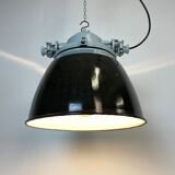 Suspension grise avec abat-jour émaillé noir, années 1970