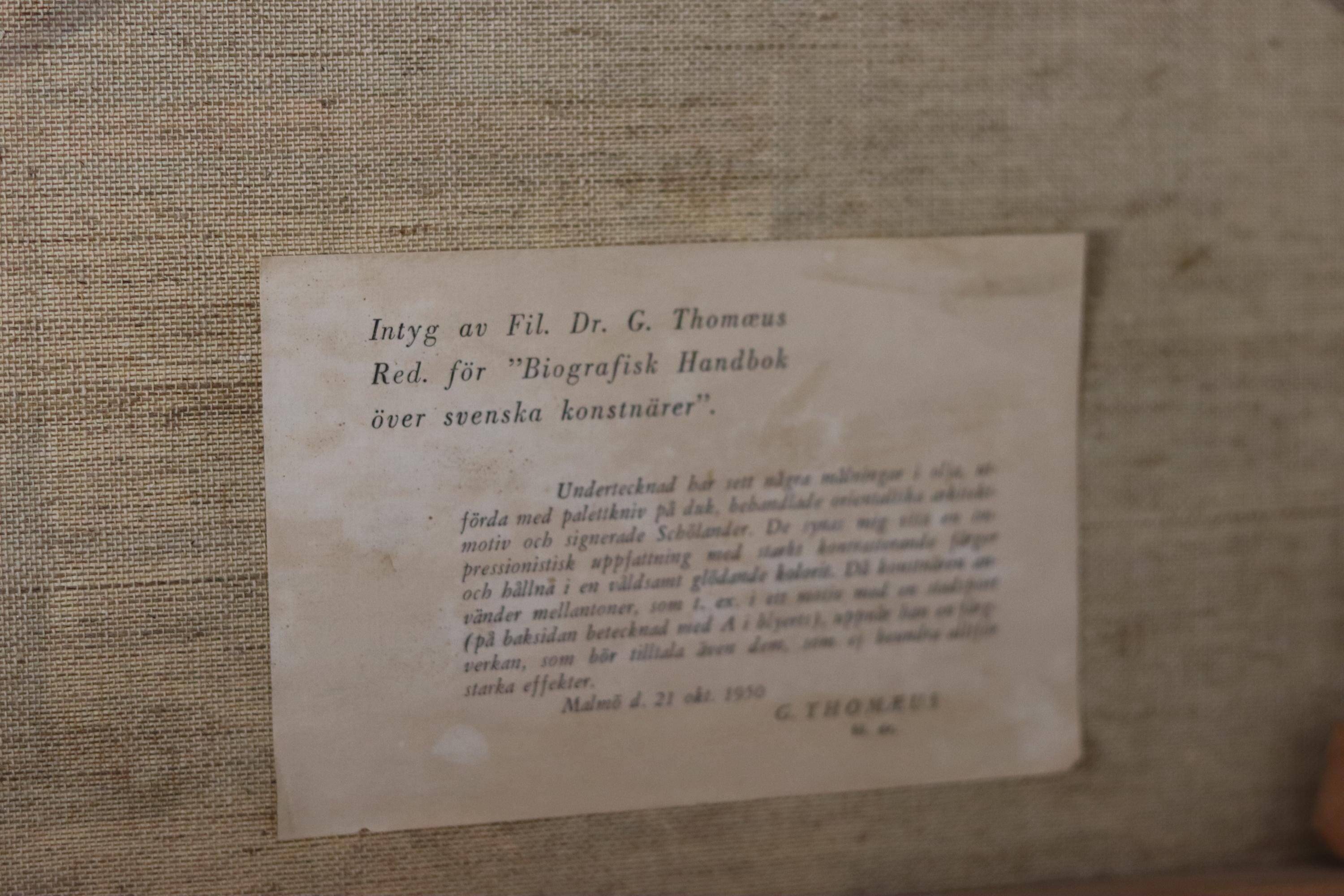 Original 1950s Swedish modernist oil painting on canvas "Street View" by CHARLES SCHÖLANDER.