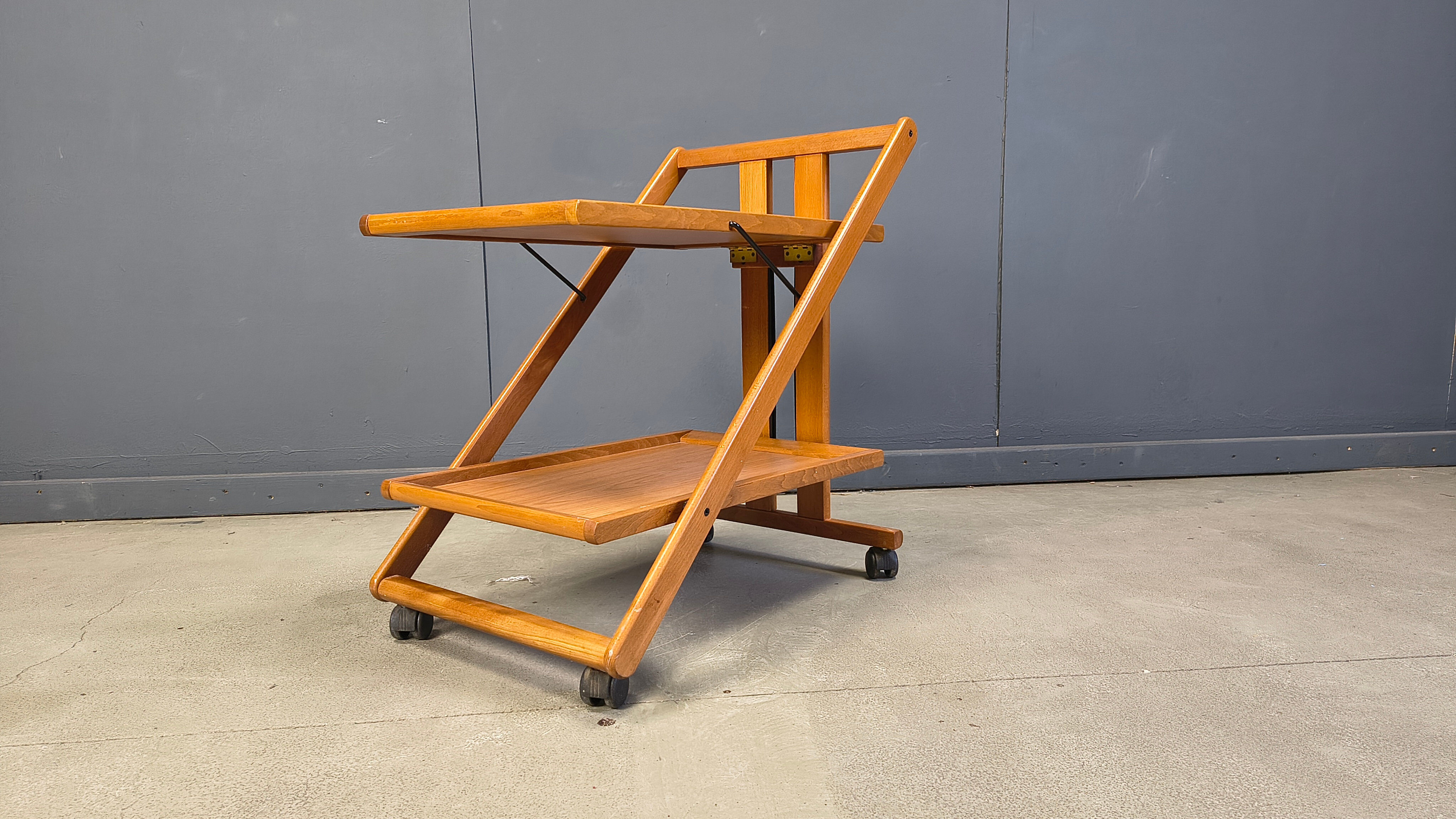 Vintage Italian foldable wooden serving cart, 1980s
