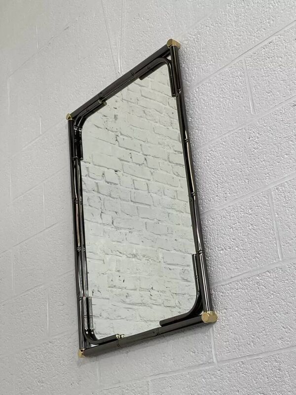 Miroir rectangulaire années 70-80 Maison Bagues en laiton et métal