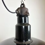 Industrial midcentury black enamel factory lamp, 1950s