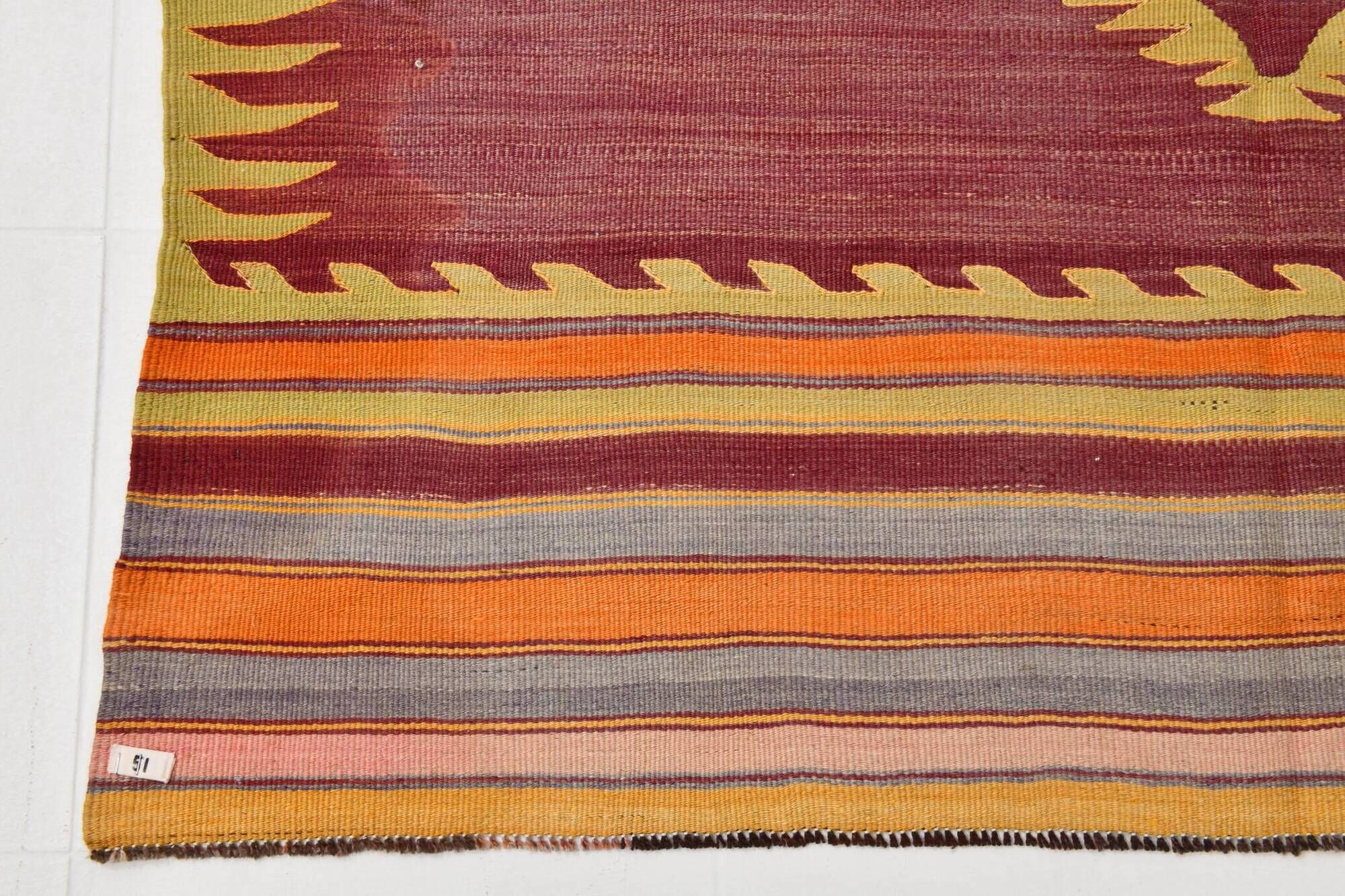 Wine Red & Orange Mid Century Modern Wool Kilim Rug, 153x239 Cm