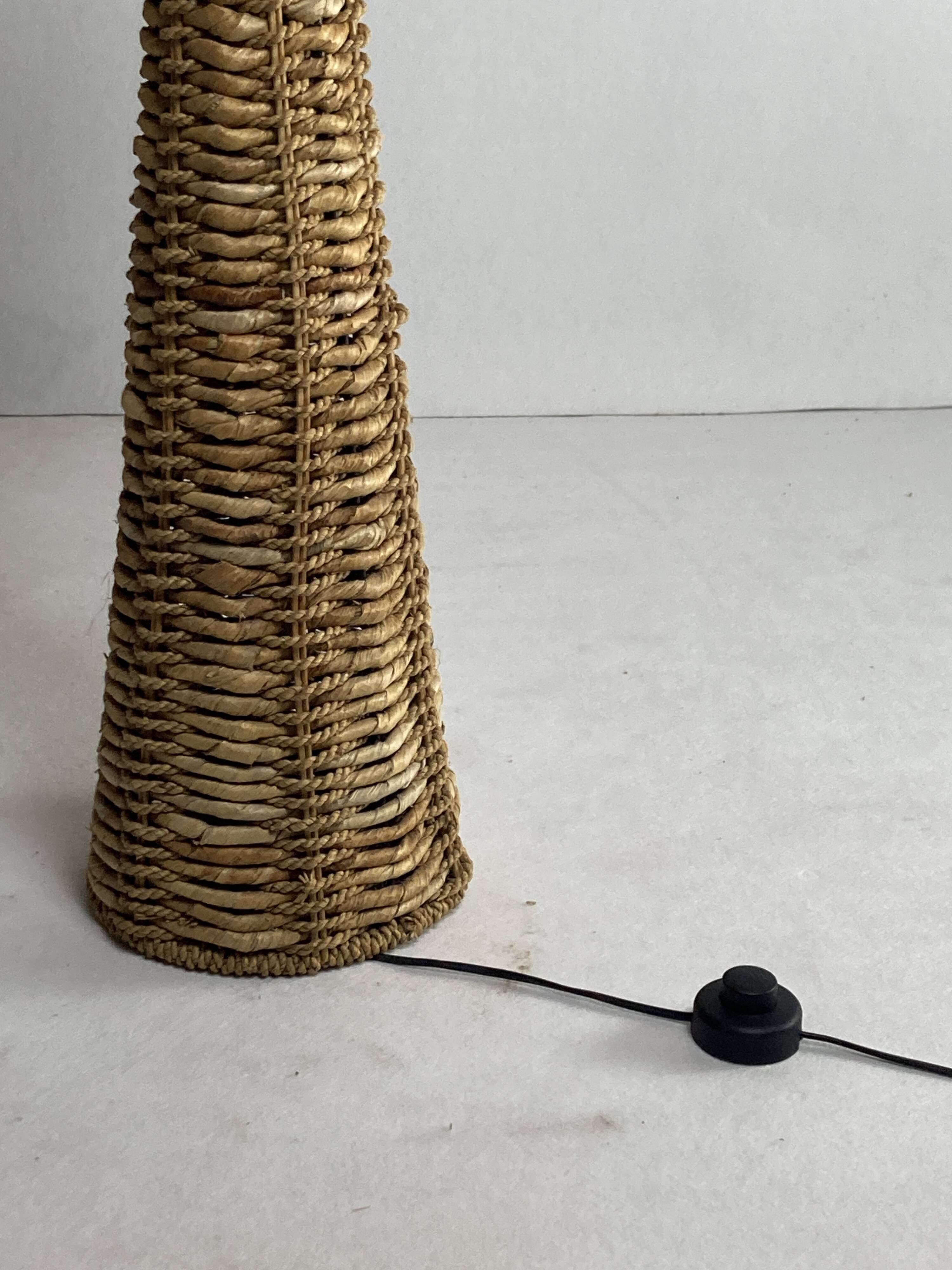 Rattan woven banana leaf mushroom floor lamp, 1960s