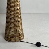 Rattan woven banana leaf mushroom floor lamp, 1960s