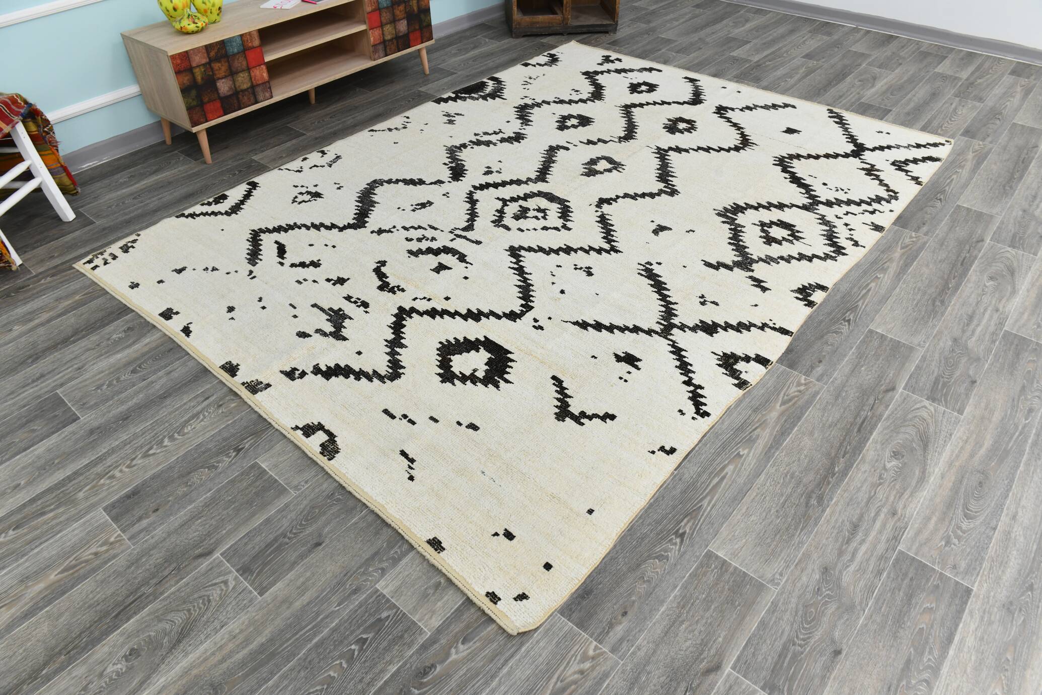 7x10 Neutral White Modern Super Soft Moroccan Rug, 216x294Cm