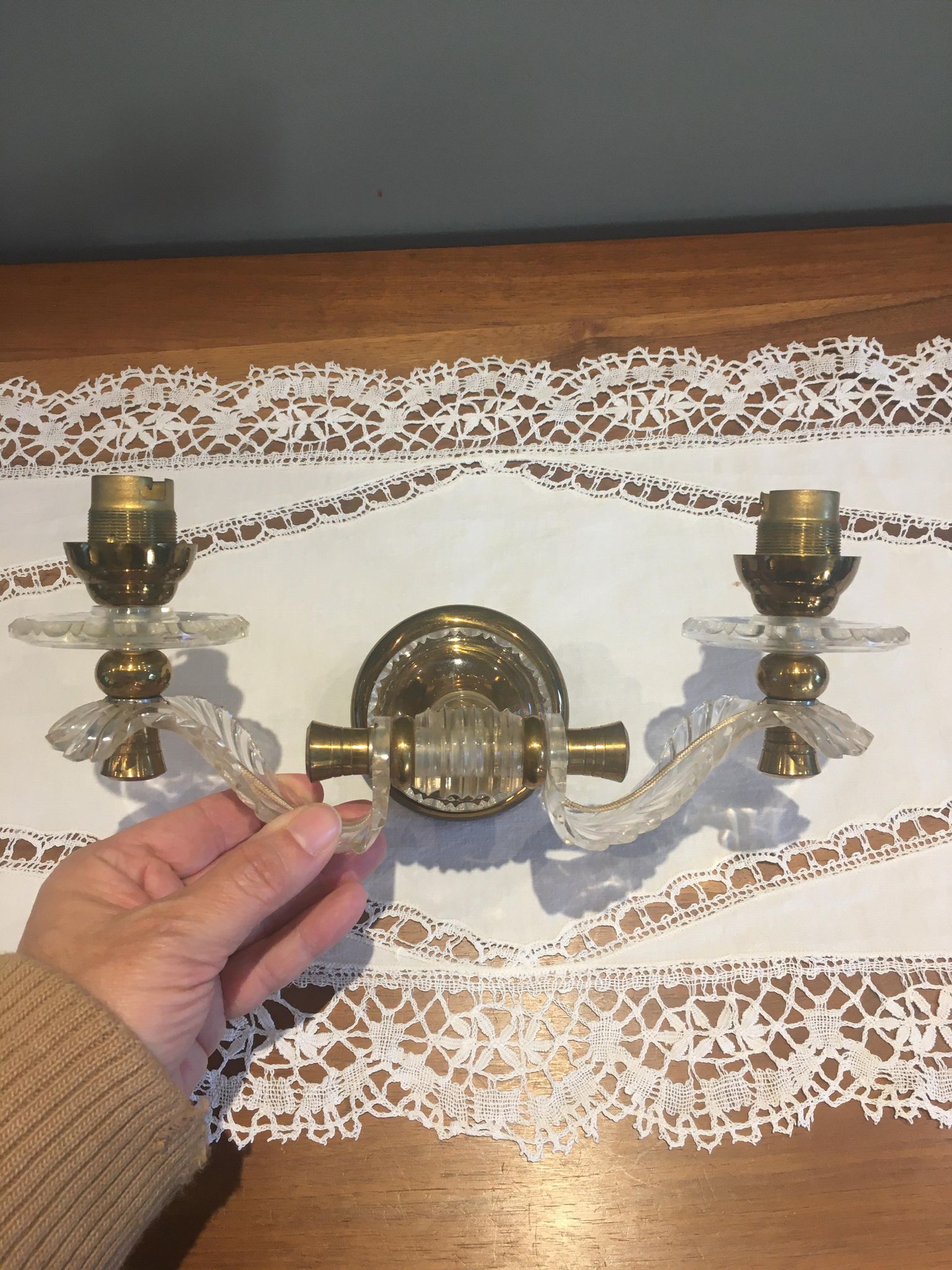 Wall lamp double year 1950 art deco style in plexi and brass