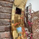 Modern Circular Mirror with Brass Frame and Semi-Precious Stone