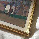 Hamlet in winter - Gouache signed Auzenet framed