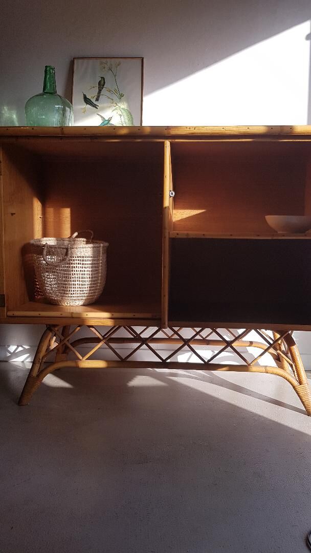 Rattan, wicker and bamboo vintage - bar furniture - feet compass buffet