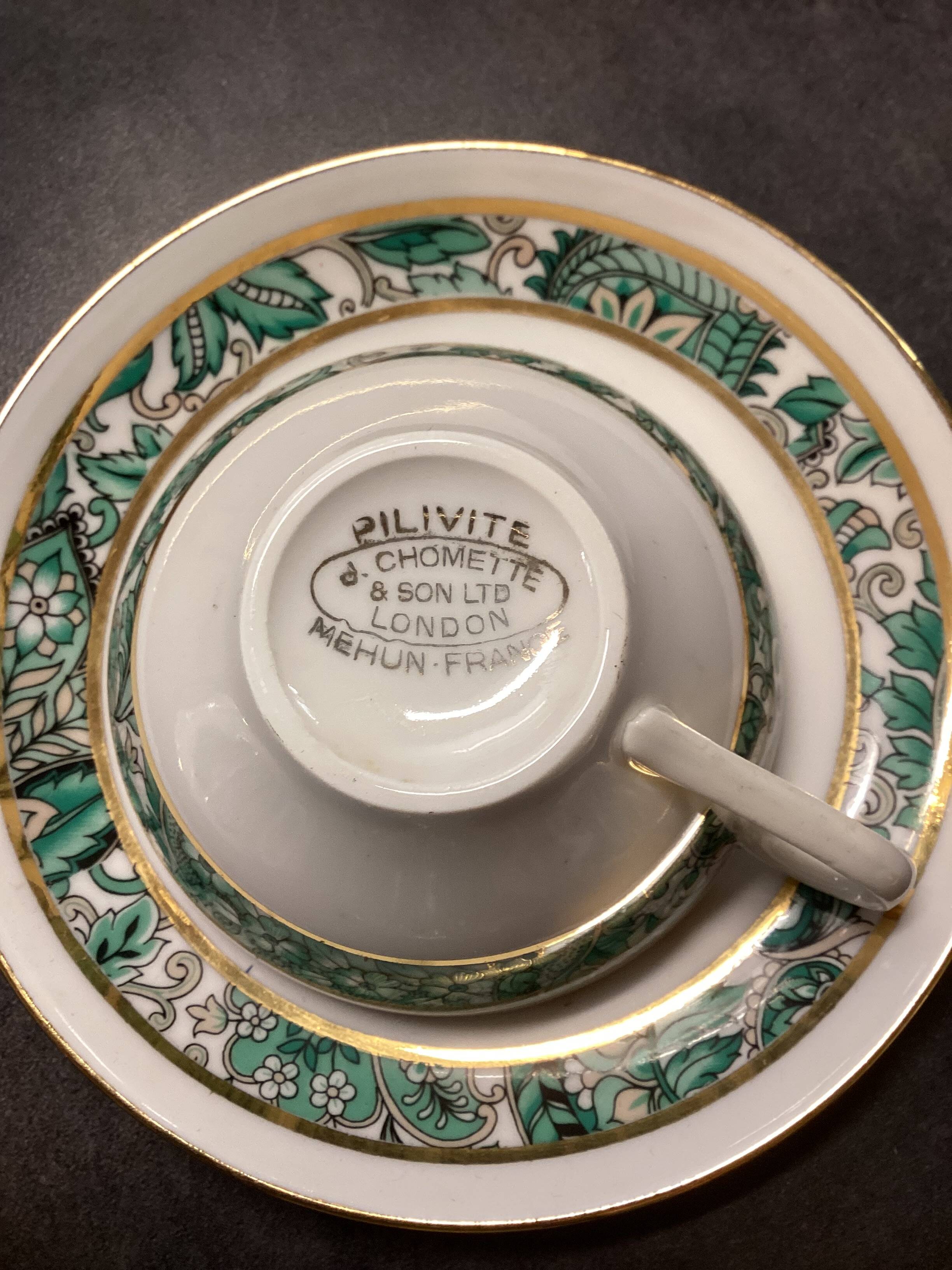 Set of Six Vintage Pillivuyt Coffee Cups and Saucers