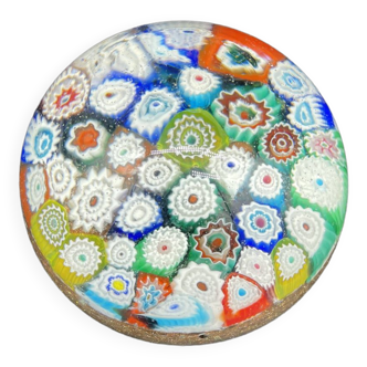 Sulfide, Murano crystal paperweight, millefiori decoration, colorful circular shapes, Italy