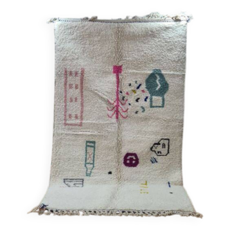 Tapis Marocain Moderne Beni Ourain – Tapis en Laine Tissé à la Main avec Design Abstrait et Minimali
