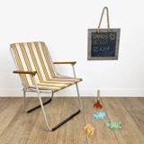 Vintage children's folding armchair in metal and striped canvas