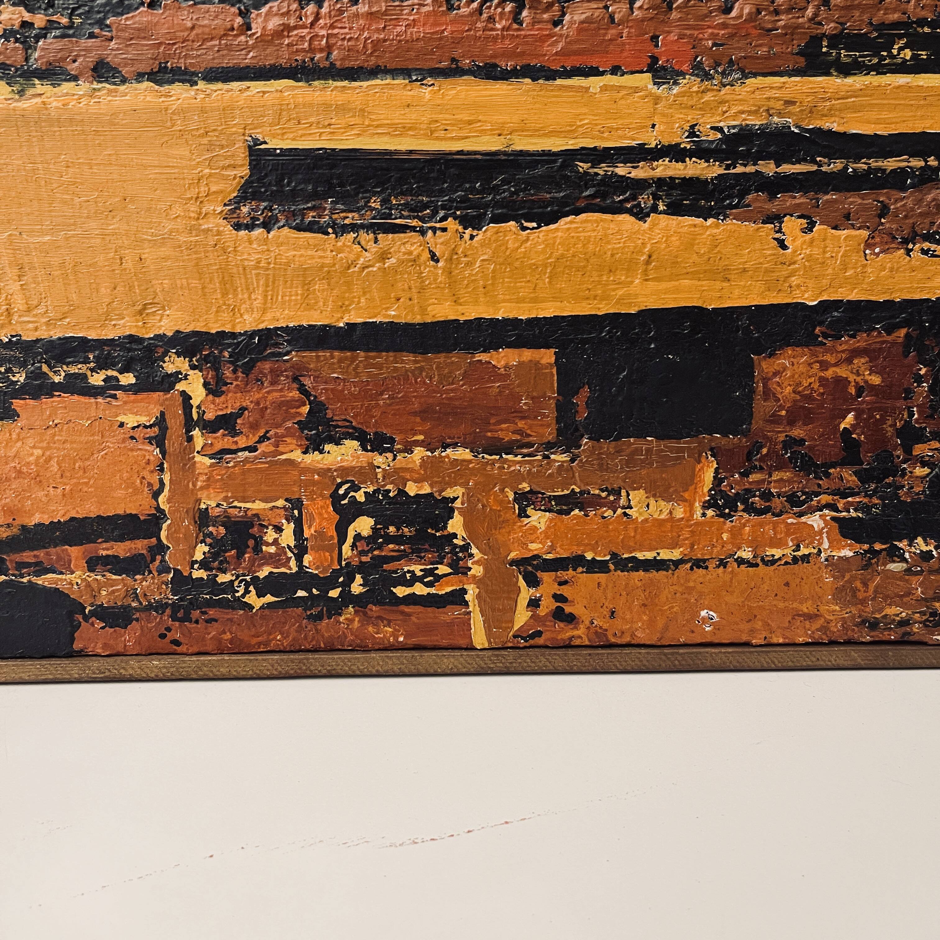 Orange and black abstract painting, oil on panel, Serge Detriaux, 1998