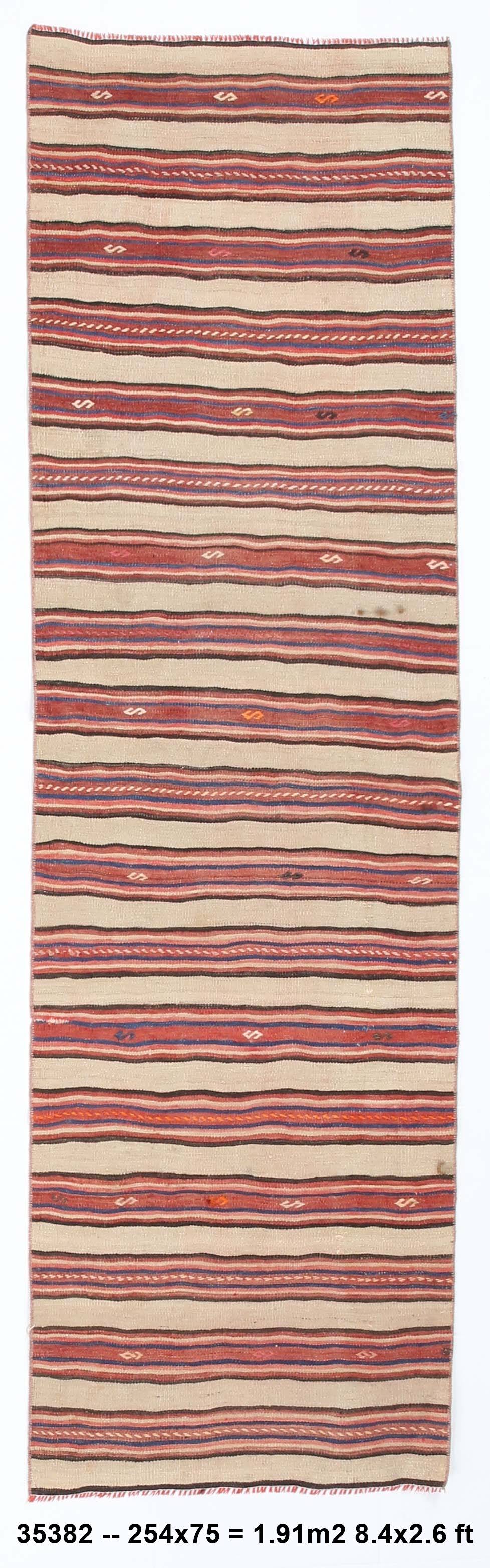 2x8 Red Striped Kilim Runner Rug, 75x254Cm