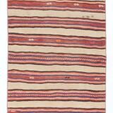 2x8 Red Striped Kilim Runner Rug, 75x254Cm