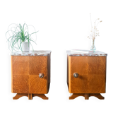 Pair of retro marble and wood bedside tables