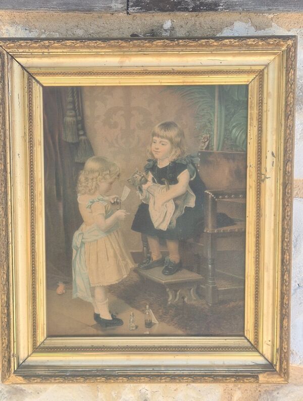 Tableau ''les petites filles au chat