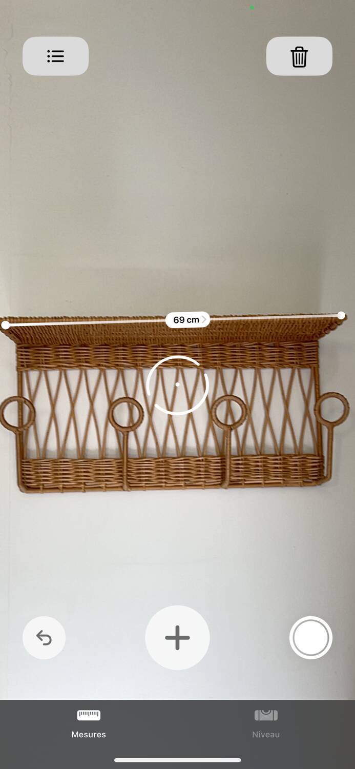 Vintage rattan coat rack wall shelf