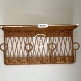 Vintage rattan coat rack wall shelf