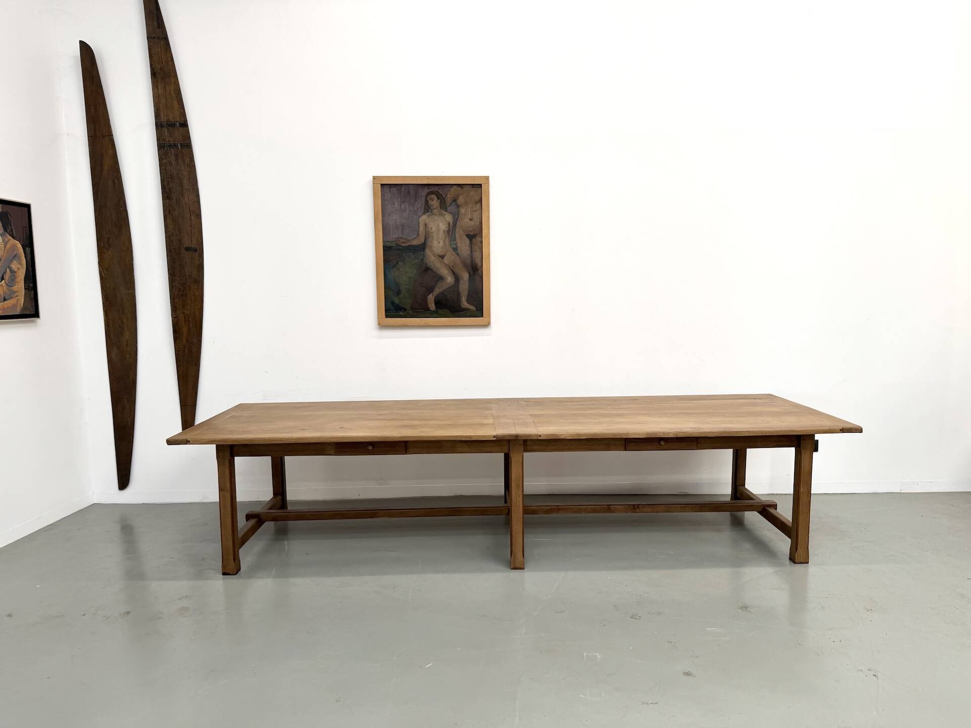 XXL farmhouse table in solid oak 350 cm - Reconstruction Style - 1950s