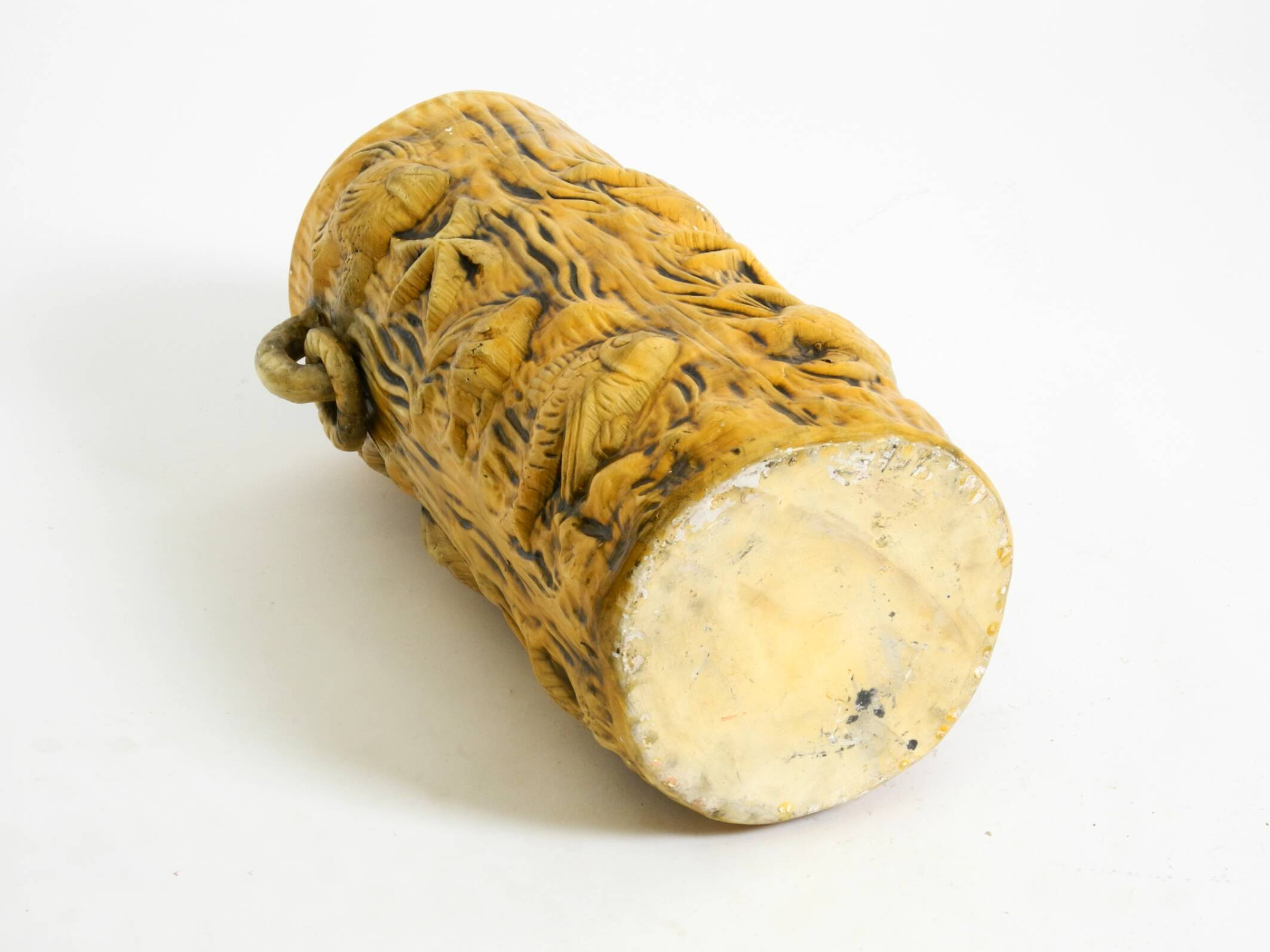 Large handmade glazed ceramic floor vase, handled vase with maritime motifs