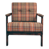 Scandinavian armchair in natural wool, orange, checked, 1965, Z. Baczyk