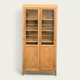 Parisian glass cabinet in solid raw oak, 1950