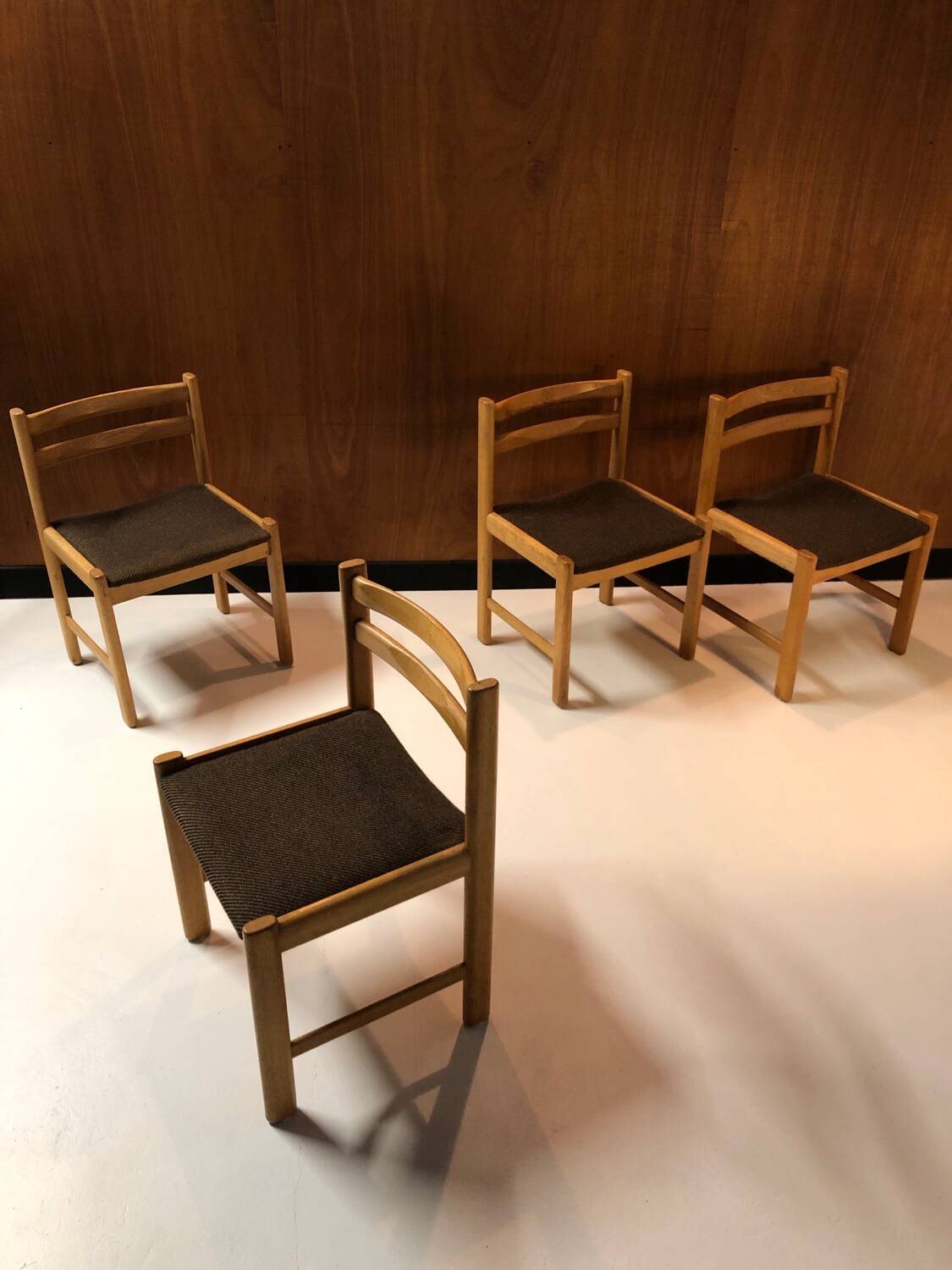 4 vintage solid wood chairs circa 1970