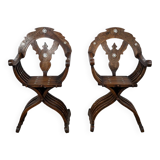 Paire de Fauteuils Syriens Savonarole en Noyer – Fin XIXe