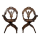 Pair of Savonarola Syrian Walnut Armchairs – Late 19th Century