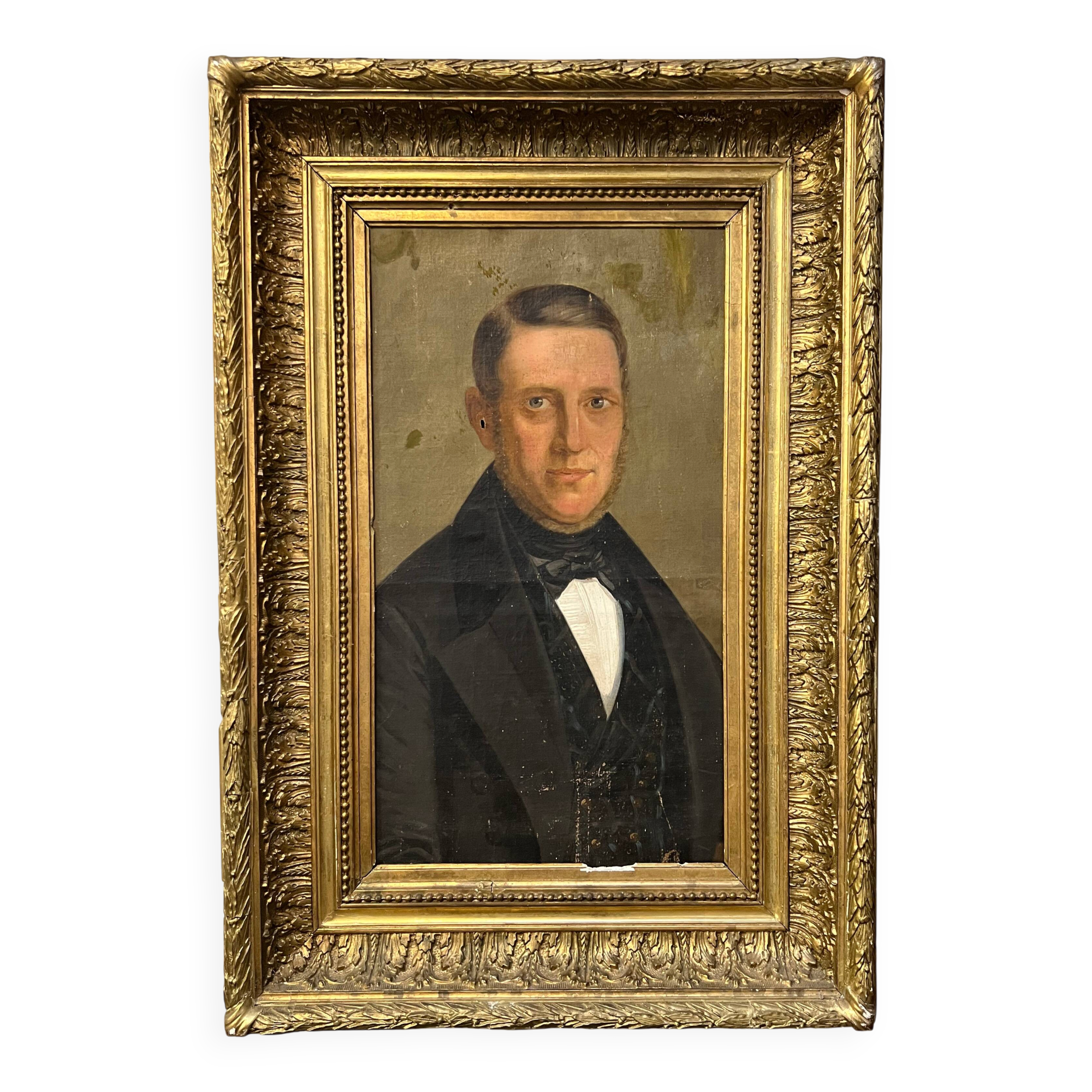 Portrait homme aux yeux bleus XIXe