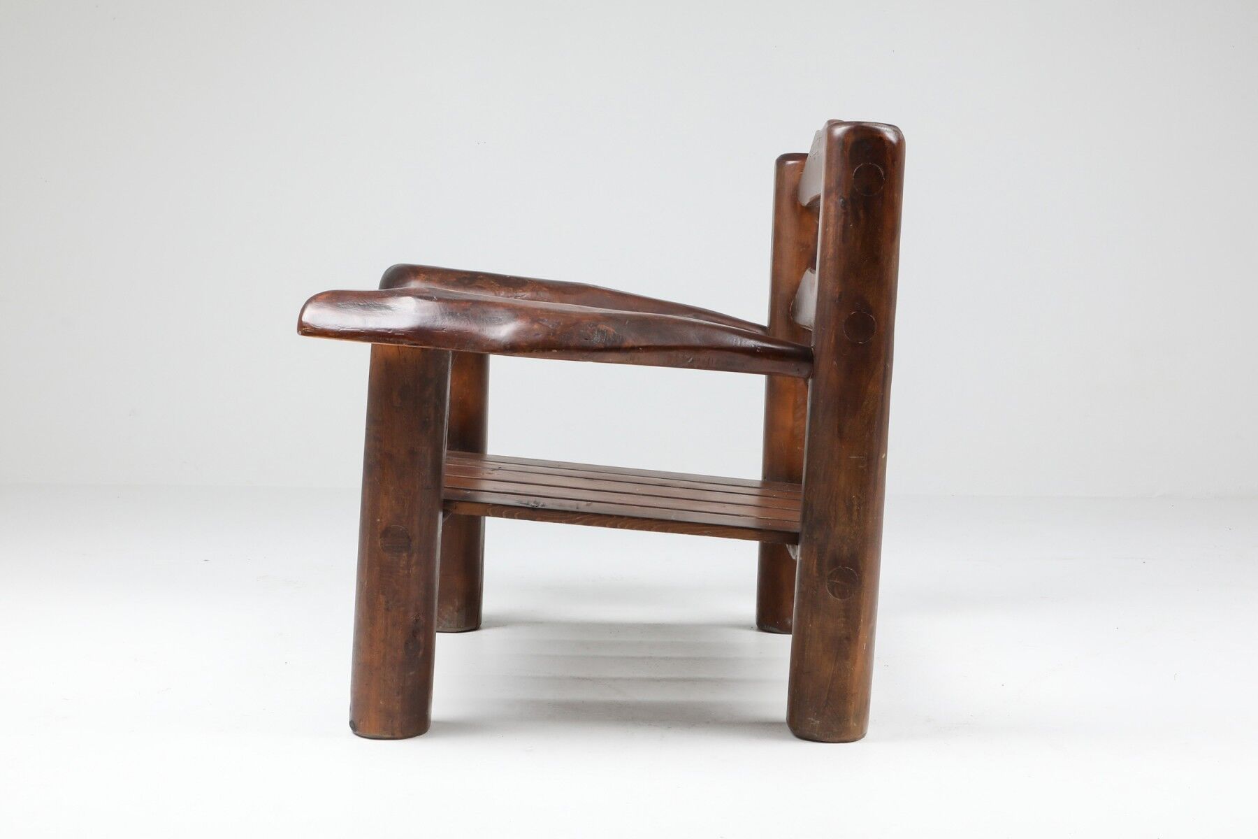 Pair of rustic wooden Wabi Sabi lounge chairs - 1950s