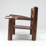 Pair of rustic wooden Wabi Sabi lounge chairs - 1950s