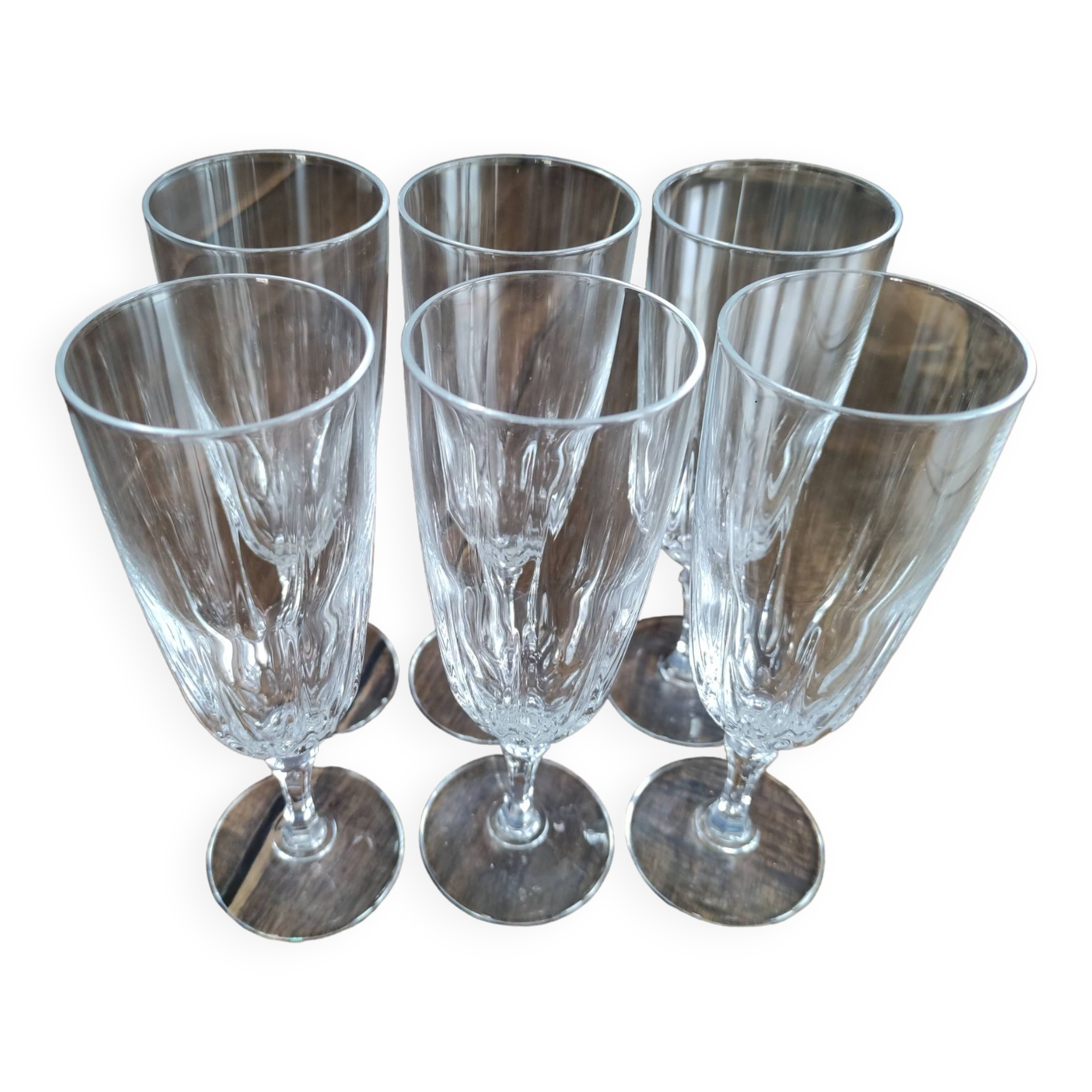 Set of 6 vintage champagne flutes in chiseled crystal