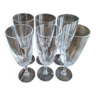 Set of 6 vintage champagne flutes in chiseled crystal