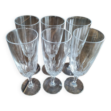 Lot de 6 flûtes à champagne vintages en cristal ciselé