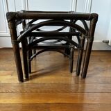 Bamboo and smoked glass nesting coffee tables
