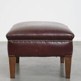 Ottoman vintage en cuir de mouton