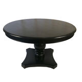 Circular table in blackened wood, central baluster leg